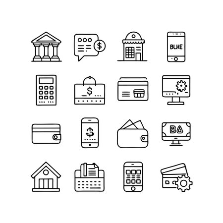 Finance and Banking Icons Set: Thin Line Vector Illustration of Money and Investmentsのイラスト素材