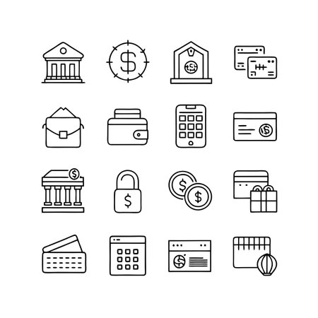 Simple line icons for business finance and banking transactions concept, on white backgroundのイラスト素材