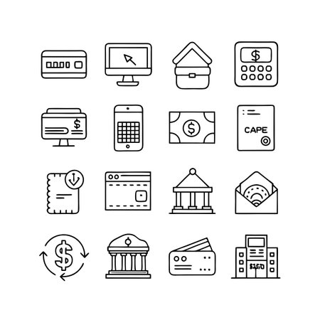 Financial and Banking Icons Collection: Outline Vector Set for Business Useのイラスト素材
