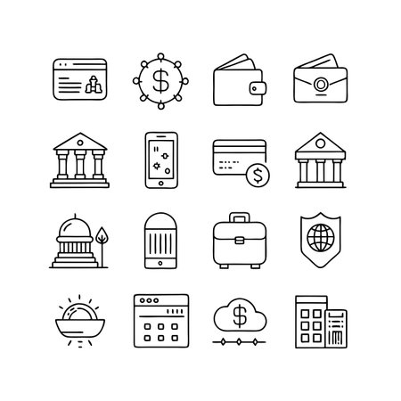 Banking and Finance Icon Set with Outline Style for Web Design and Applicationsのイラスト素材