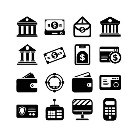 A set of solid black finance and technology icons isolated on whiteのイラスト素材