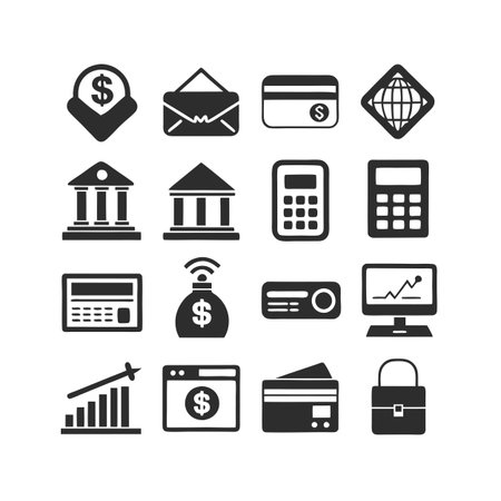 Collection of financial and business vector icons, demonstrating concepts of money, banking, and tradeのイラスト素材