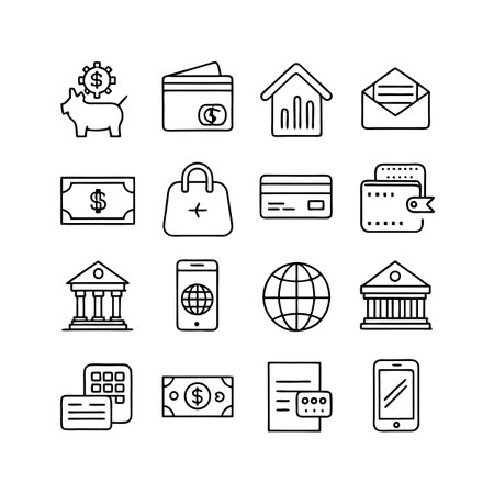 Finance and Business Line Icons: Modern Banking and Investment Conceptsのイラスト素材