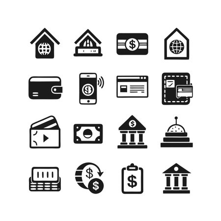 Assorted vector icons related to banking, finance, and international business operationsのイラスト素材