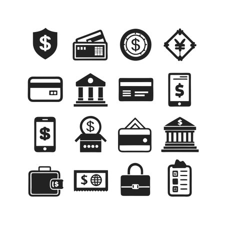 Financial Icons Collection: Set of black and white vector symbols representing banking, money and financeのイラスト素材