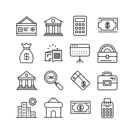 Finance and business elements in a minimalist, outline icon style conceptのイラスト素材