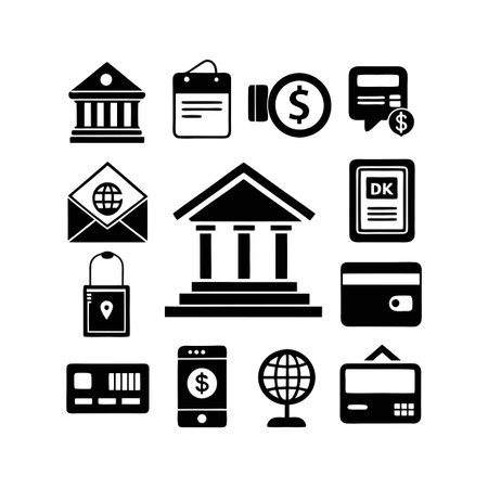 Financial technology vector icon set representing global banking transactions and investments, flat designのイラスト素材