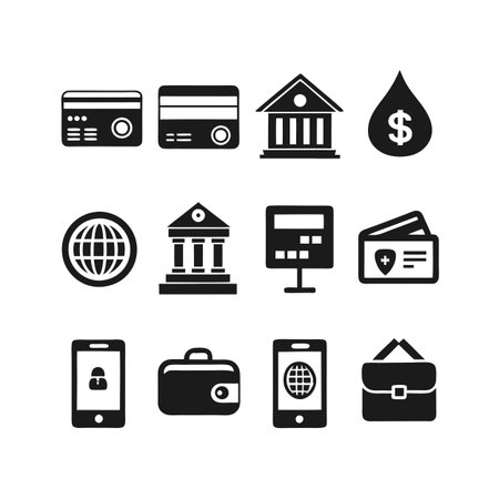 Financial Icons Set Depicting Banking, Mobile Payments, and Global Financeのイラスト素材