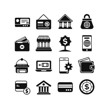 Financial Icons Set: Banking, E-commerce and Online Money Management Conceptsのイラスト素材