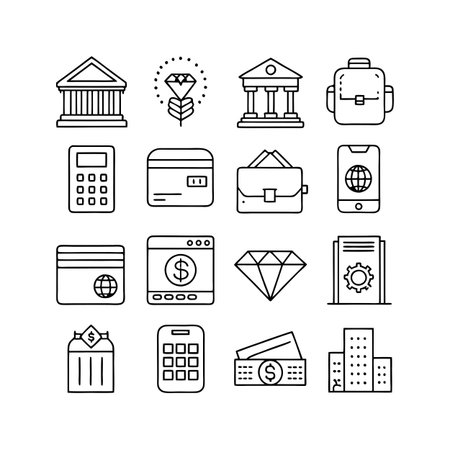 Financial Icons Set Depicting Banking and Investment Symbols in Clean Line Artのイラスト素材