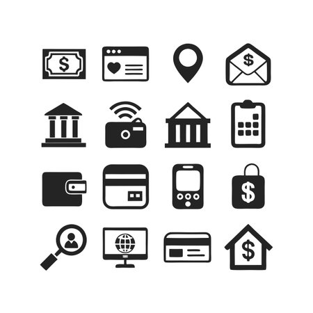 Collection of black and white finance and business related line icons and symbolsのイラスト素材