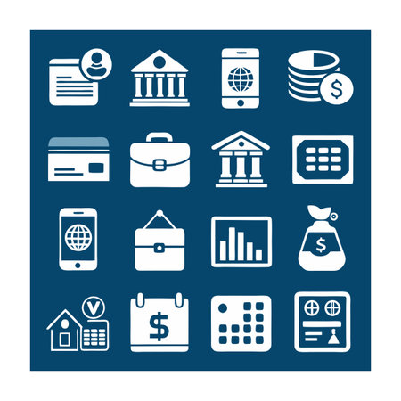 Financial and business icon set representing banking, investment and management in flat designのイラスト素材