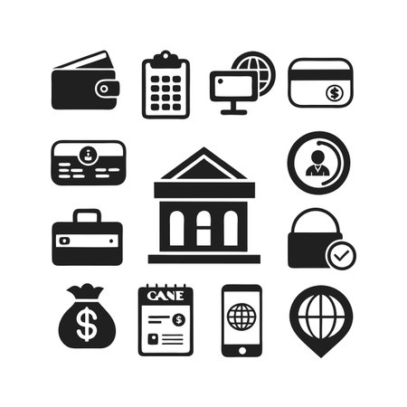 Financial Icons Set Depicting Banking and Business Services on Clean White Backgroundのイラスト素材