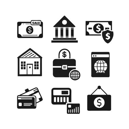Financial Icons Set: Commerce, Banking, Real Estate and Online Business. Vector Illustrationのイラスト素材