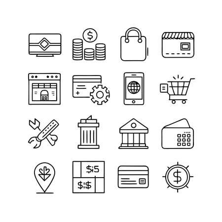 Online Shopping Icons Set: Vector Design for E-Commerce, Banking, and Digital Commerceのイラスト素材