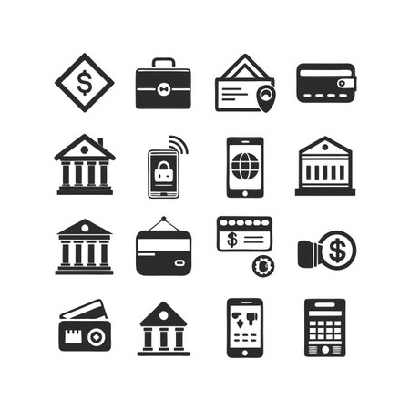 Collection of finance and money related icons representing banking, payments, and investmentのイラスト素材
