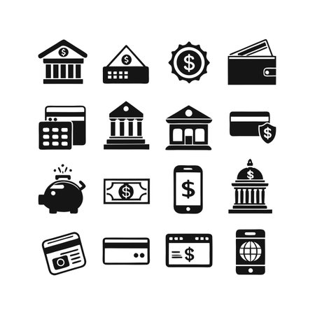 Financial and Banking Icons: A Set of Minimalist Line Drawings Representing Money, Saving, and Transactionsのイラスト素材