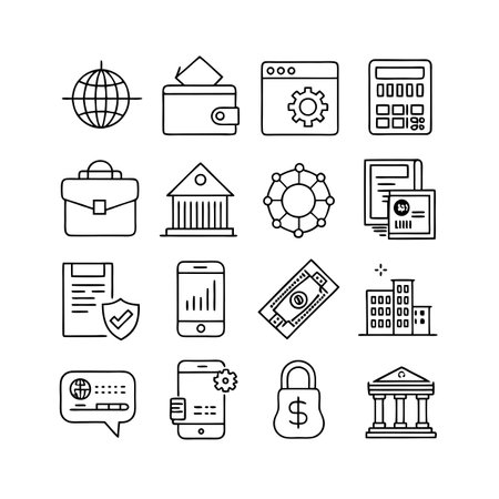 Financial and Business Icon Set: Outlined Graphic for Modern Finance Applicationsのイラスト素材