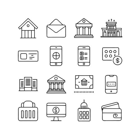 Banking and Finance Icons: A Clean and Minimalist Line Art Depictionのイラスト素材