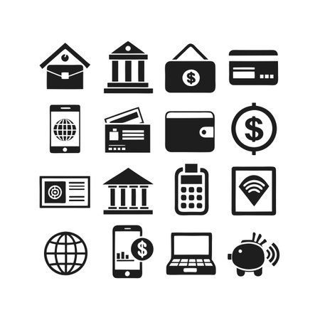 Finance and Banking Icon Set: Diverse Vector Icons Illustrating Online Money Managementのイラスト素材