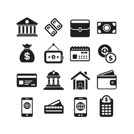 Financial Icons Set: Bank, Money, Payments, and Mobile Banking Symbols, Vector Illustrationのイラスト素材