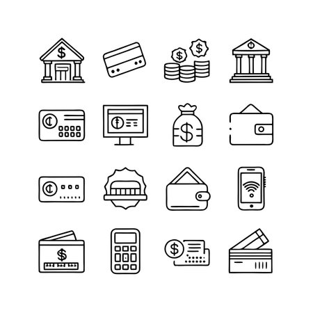 Outline icon set representing banking finance and money, perfect for mobile and web designのイラスト素材