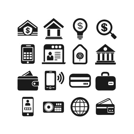 Financial and Technological Icons: A Flat Vector Compilation for Business and Banking Conceptsのイラスト素材