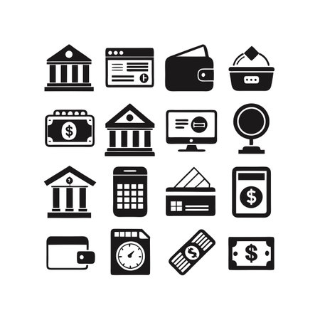 Financial Icons Set: A Clean Vector Illustration of Money, Banking, and Commerce Conceptsのイラスト素材