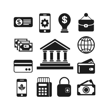 Financial Icons Collection: A Minimalist Vector Illustration of Banking and Payment Conceptsのイラスト素材