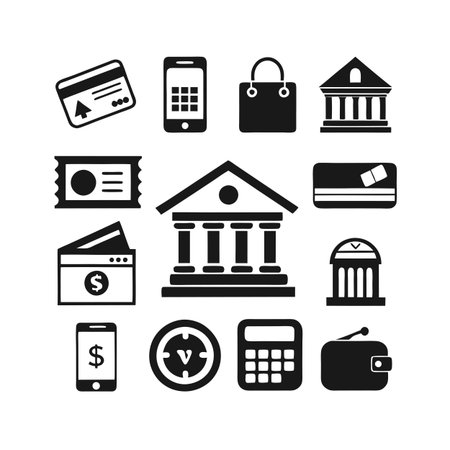 Financial transactions and banking illustration icons representing commerce, finance and digital paymentsのイラスト素材