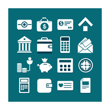Finance and banking icons illustrating business and monetary transactions in a flat designのイラスト素材