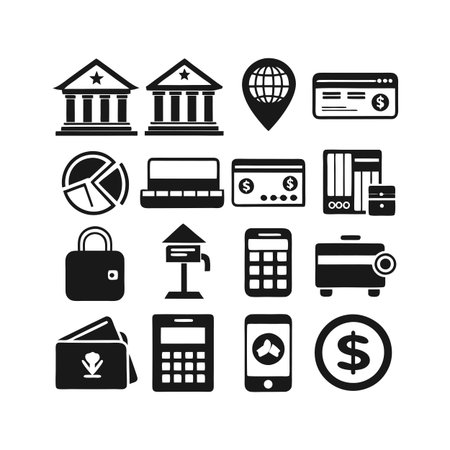 Simple finance and investment vector icons set, solid design symbolizing business and banking activities.のイラスト素材