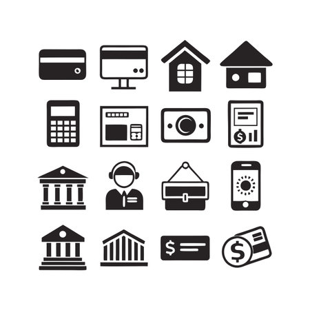 Banking and finance icon set: minimalist black vector illustration for digital applicationsのイラスト素材