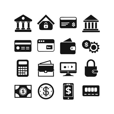 Finance Icons: A Simple Visual Representation of Banking, Security, and Digital Transactionsのイラスト素材