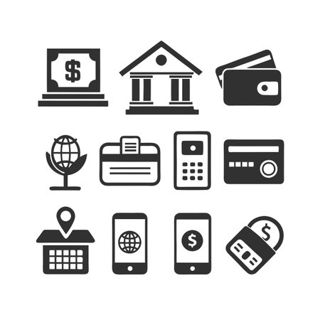 Banking and finance icon set featuring money, credit cards and secure mobile transactionsのイラスト素材