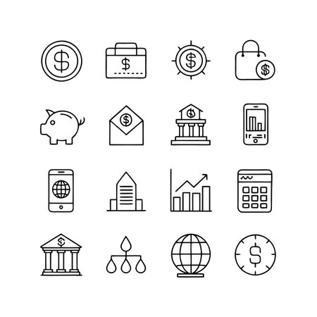 Finance and Banking Icon Set Collection Vector for UI Documents Websites and Mobile Applicationsのイラスト素材