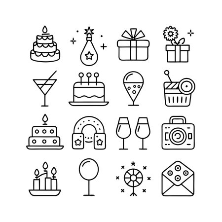 Event and Party Icon Set Collection Vector for UI Documents Websites and Mobile Applicationsのイラスト素材