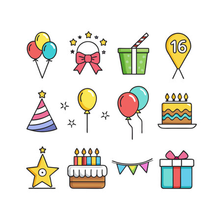 Event and Party Icon Set Collection Vector for UI Documents Websites and Mobile Applicationsのイラスト素材