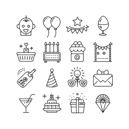 Event and Party Icon Set Collection Vector for UI Documents Websites and Mobile Applicationsのイラスト素材