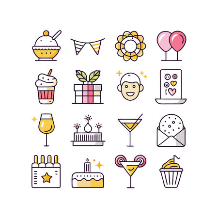 Event and Party Icon Set Collection Vector for UI Documents Websites and Mobile Applicationsのイラスト素材