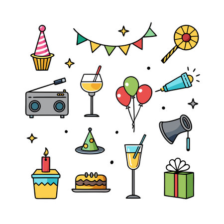 Event and Party Icon Set Collection Vector for UI Documents Websites and Mobile Applicationsのイラスト素材