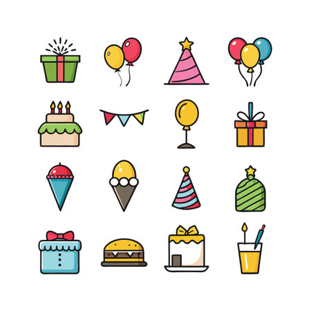 Event and Party Icon Set Collection Vector for UI Documents Websites and Mobile Applicationsのイラスト素材
