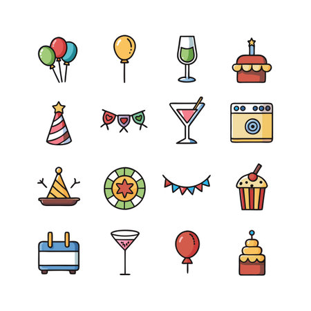 Event and Party Icon Set Collection Vector for UI Documents Websites and Mobile Applicationsのイラスト素材