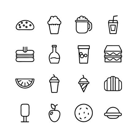 Food and Beverage Icon Set Collection Vector for UI Documents Websites and Mobile Applicationsのイラスト素材