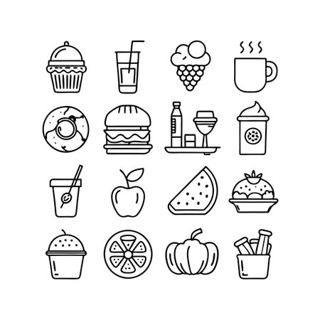 Food and Beverage Icon Set Collection Vector for UI Documents Websites and Mobile Applicationsのイラスト素材