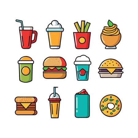 Food and Beverage Icon Set Collection Vector for UI Documents Websites and Mobile Applicationsのイラスト素材