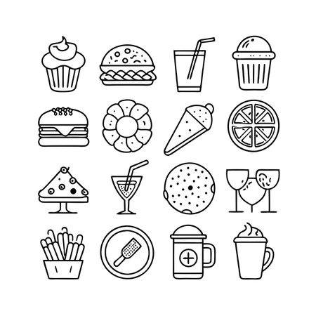 Food and Beverage Icon Set Collection Vector for UI Documents Websites and Mobile Applicationsのイラスト素材