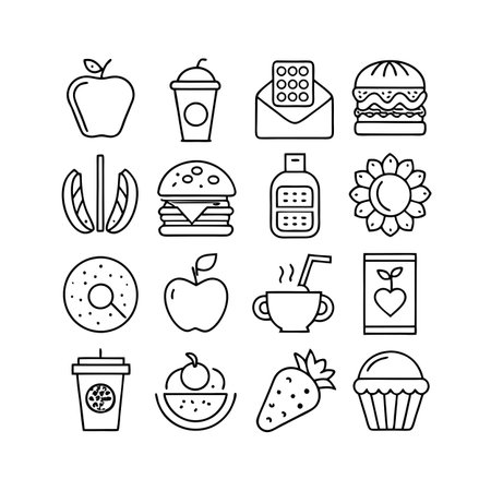 Food and Beverage Icon Set Collection Vector for UI Documents Websites and Mobile Applicationsのイラスト素材