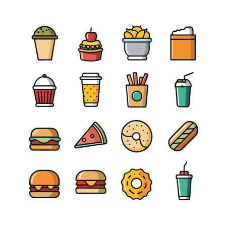 Food and Beverage Icon Set Collection Vector for UI Documents Websites and Mobile Applicationsのイラスト素材