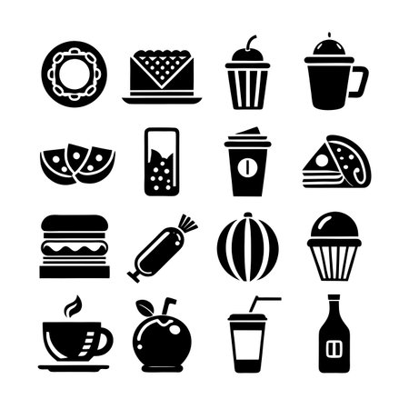 Food and Beverage Icon Set Collection Vector for UI Documents Websites and Mobile Applicationsのイラスト素材